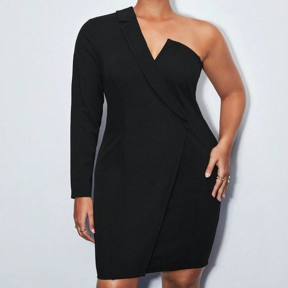 . Dresses & Skirts - Black Preppy Womens One Shoulder Wrap Hem Bodycon Dress